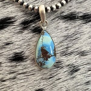 ❤️ Golden Hills Turquoise Navajo Style Sterling 925 Pendant 1.21”L